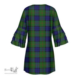 Scottish Dundas Modern Tartan Womens Stacked Ruffle Sleeve Tartan Dress
