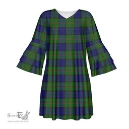 Scottish Dundas Modern Tartan Womens Stacked Ruffle Sleeve Tartan Dress