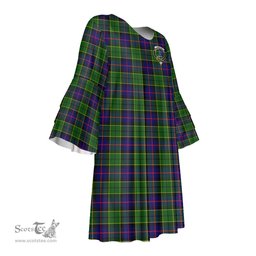 Scottish Forsyth Modern Clan Tartan Crest Womens Stacked Ruffle Sleeve Tartan Dress