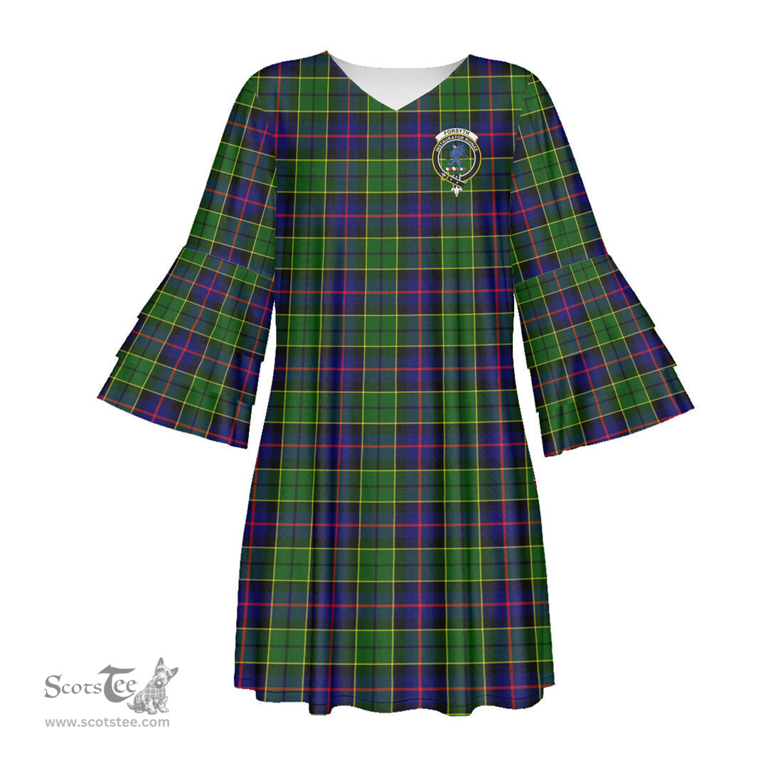 Scottish Forsyth Modern Clan Tartan Crest Womens Stacked Ruffle Sleeve Tartan Dress