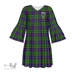 Scottish Forsyth Modern Clan Tartan Crest Womens Stacked Ruffle Sleeve Tartan Dress