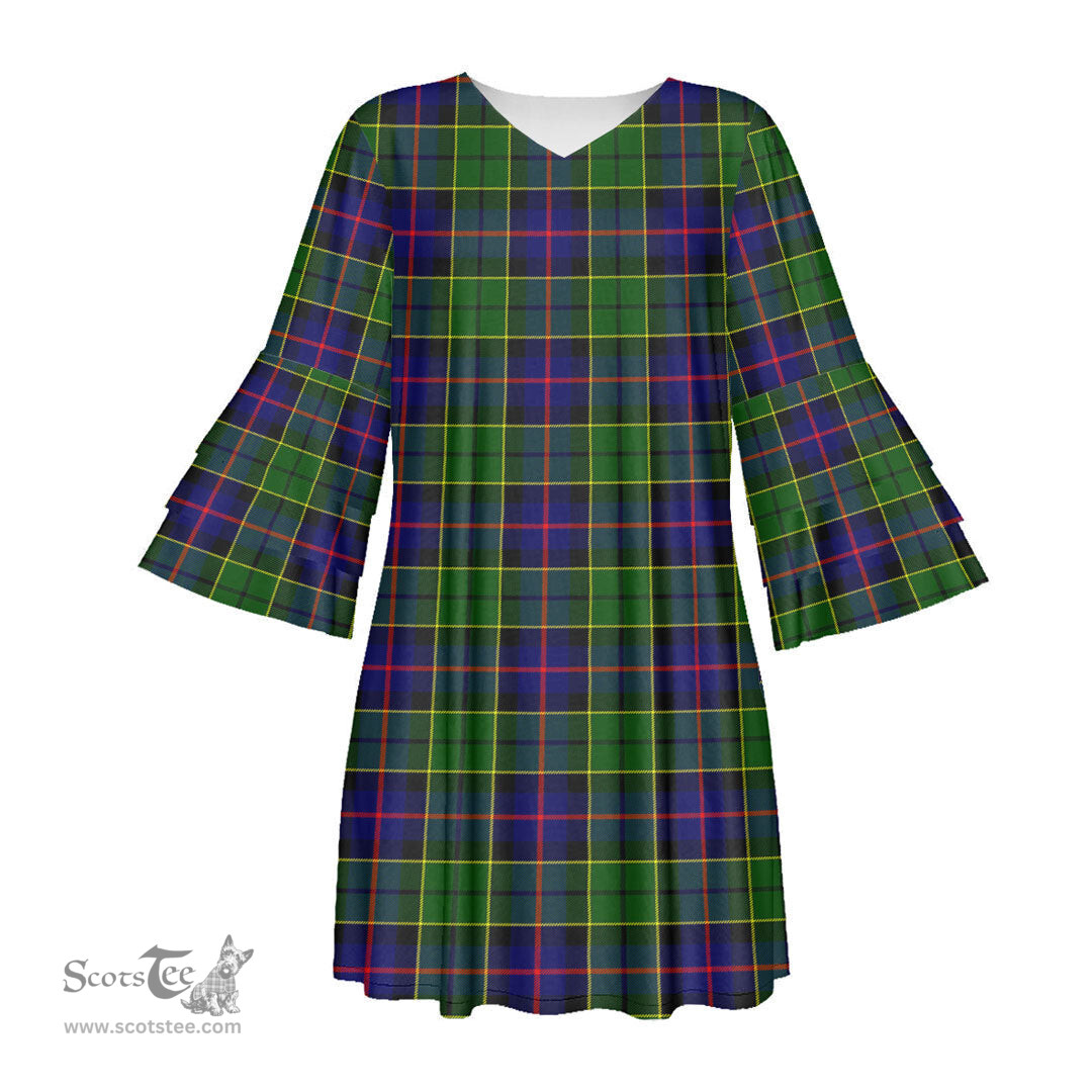 Scottish Forsyth Modern Tartan Womens Stacked Ruffle Sleeve Tartan Dress