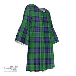 Scottish Graham of Menteith Modern Tartan Womens Stacked Ruffle Sleeve Tartan Dress
