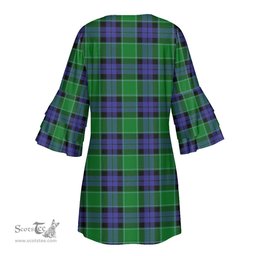 Scottish Graham of Menteith Modern Tartan Womens Stacked Ruffle Sleeve Tartan Dress