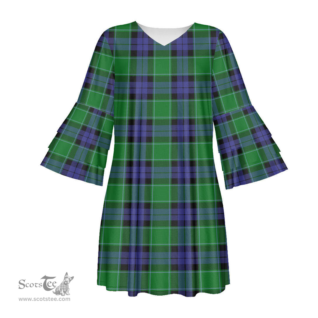Scottish Graham of Menteith Modern Tartan Womens Stacked Ruffle Sleeve Tartan Dress