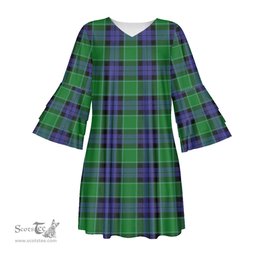 Scottish Graham of Menteith Modern Tartan Womens Stacked Ruffle Sleeve Tartan Dress