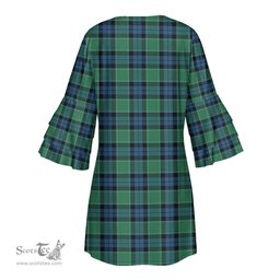 Scottish Graham of Menteith Ancient Clan Tartan Crest Womens Stacked Ruffle Sleeve Tartan Dress