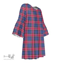 Scottish Graham of Menteith Red Tartan Womens Stacked Ruffle Sleeve Tartan Dress