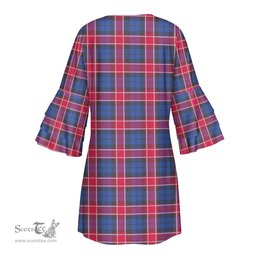Scottish Graham of Menteith Red Tartan Womens Stacked Ruffle Sleeve Tartan Dress