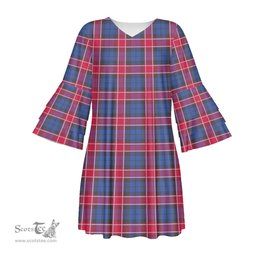 Scottish Graham of Menteith Red Tartan Womens Stacked Ruffle Sleeve Tartan Dress
