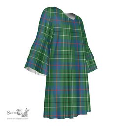 Scottish Duncan Ancient Tartan Womens Stacked Ruffle Sleeve Tartan Dress