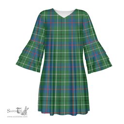 Scottish Duncan Ancient Tartan Womens Stacked Ruffle Sleeve Tartan Dress