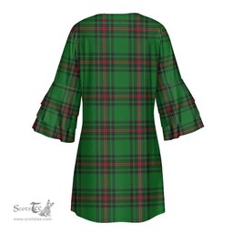 Scottish Fife District Tartan Womens Stacked Ruffle Sleeve Tartan Dress