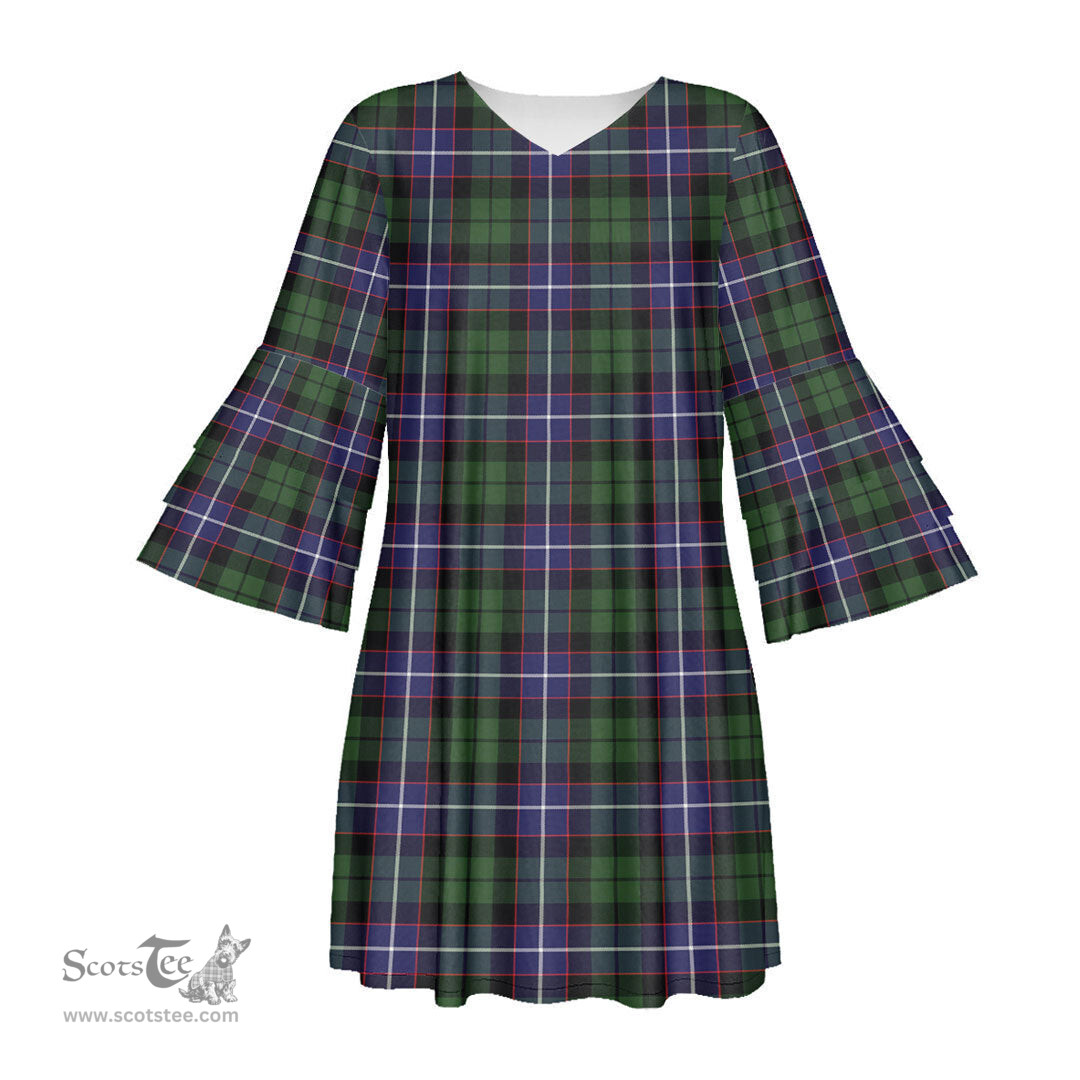 Scottish Galbraith Modern Tartan Womens Stacked Ruffle Sleeve Tartan Dress