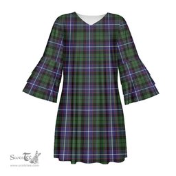 Scottish Galbraith Modern Tartan Womens Stacked Ruffle Sleeve Tartan Dress
