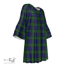 Scottish Campbell Modern Tartan Womens Stacked Ruffle Sleeve Tartan Dress