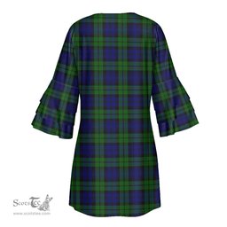 Scottish Campbell Modern Tartan Womens Stacked Ruffle Sleeve Tartan Dress