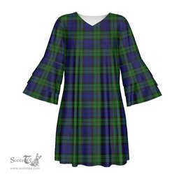 Scottish Campbell Modern Tartan Womens Stacked Ruffle Sleeve Tartan Dress