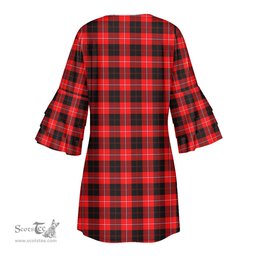 Scottish Cunningham Modern Clan Tartan Crest Womens Stacked Ruffle Sleeve Tartan Dress