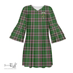 Scottish Gray Hunting Clan Tartan Crest Womens Stacked Ruffle Sleeve Tartan Dress