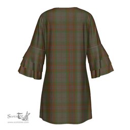 Scottish Gray Tartan Womens Stacked Ruffle Sleeve Tartan Dress