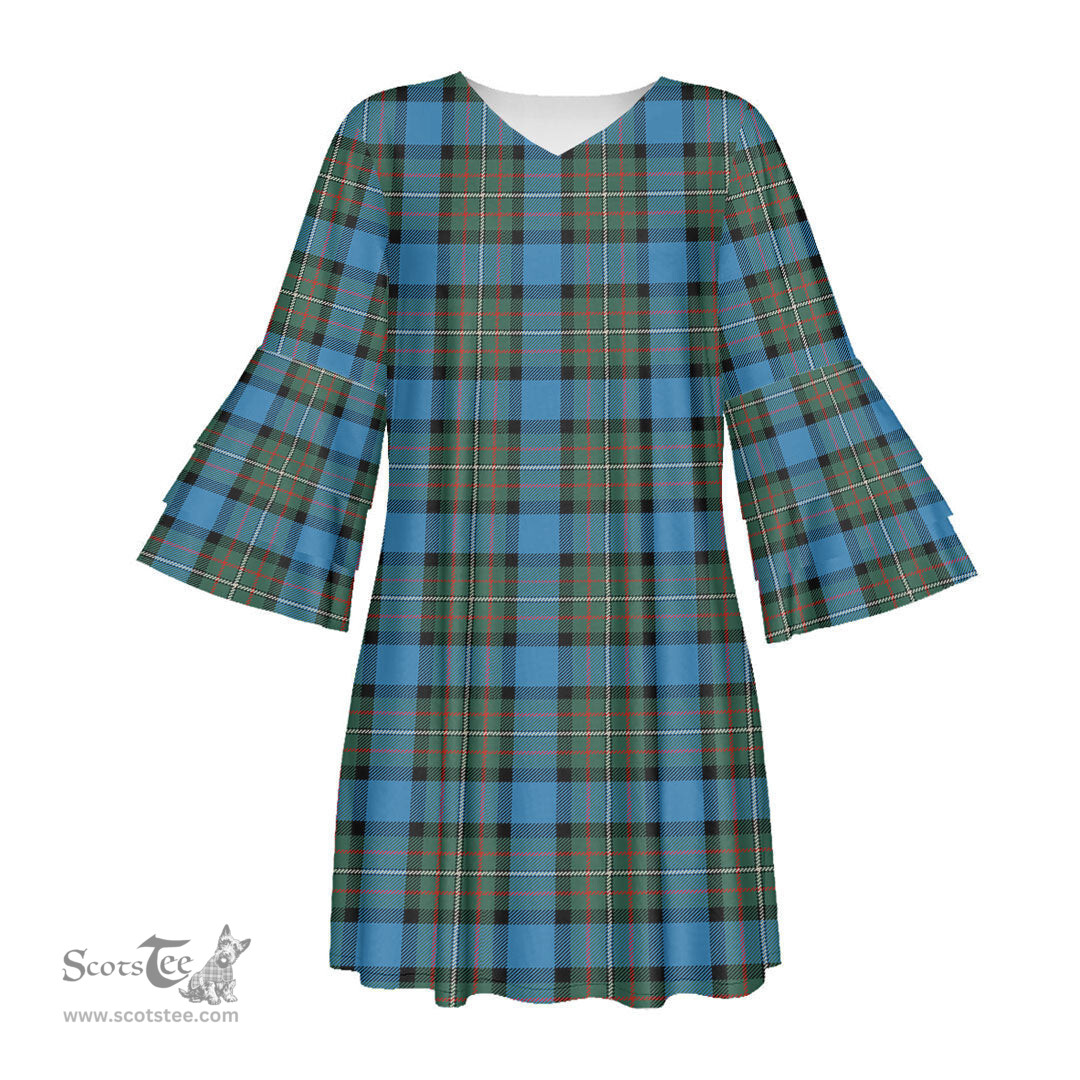 Scottish Fergusson Ancient Tartan Womens Stacked Ruffle Sleeve Tartan Dress