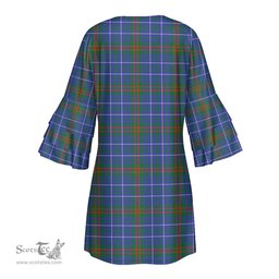 Scottish Edmonstone Clan Tartan Crest Womens Stacked Ruffle Sleeve Tartan Dress