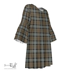 Scottish Graham of Menteith Weathered Tartan Womens Stacked Ruffle Sleeve Tartan Dress