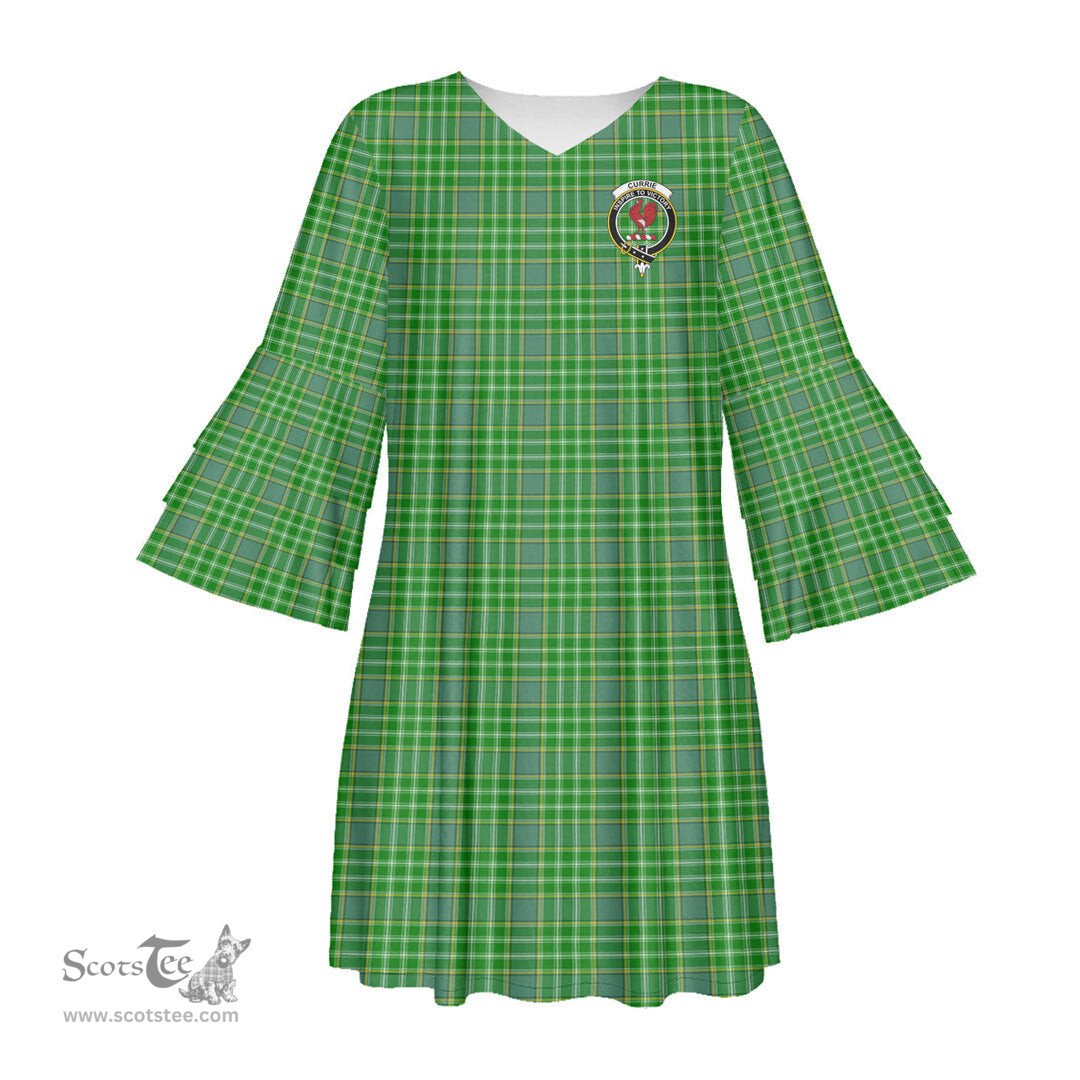 Scottish Currie Clan Tartan Crest Womens Stacked Ruffle Sleeve Tartan Dress