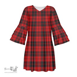Scottish Ettrick District Tartan Womens Stacked Ruffle Sleeve Tartan Dress