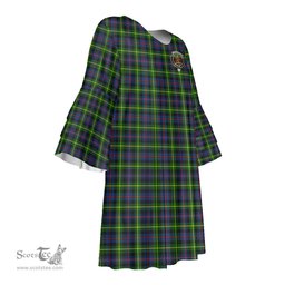 Scottish Farquharson Modern Clan Tartan Crest Womens Stacked Ruffle Sleeve Tartan Dress