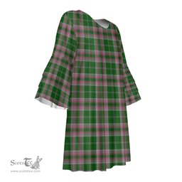 Scottish Gray Hunting Tartan Womens Stacked Ruffle Sleeve Tartan Dress