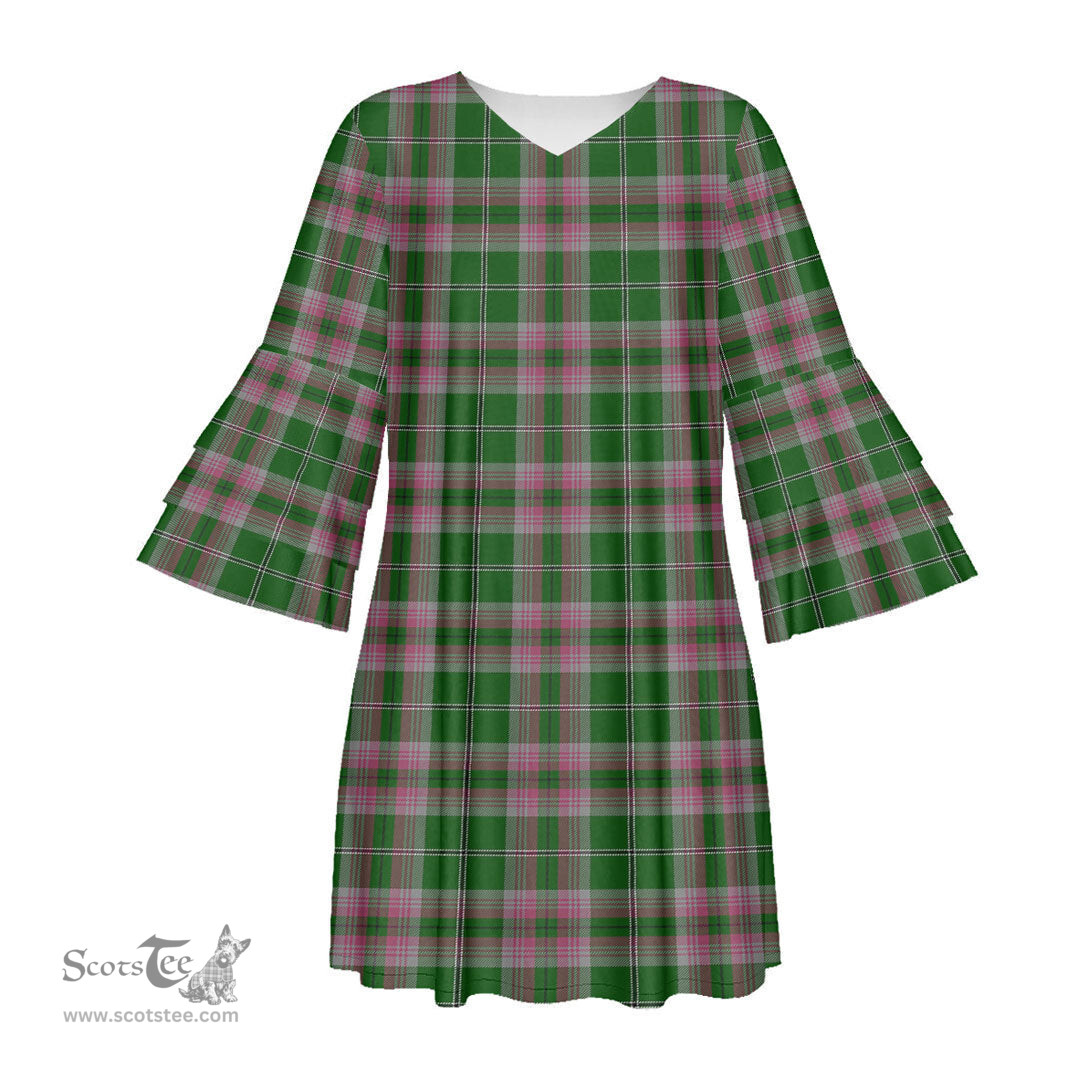 Scottish Gray Hunting Tartan Womens Stacked Ruffle Sleeve Tartan Dress
