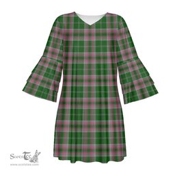 Scottish Gray Hunting Tartan Womens Stacked Ruffle Sleeve Tartan Dress