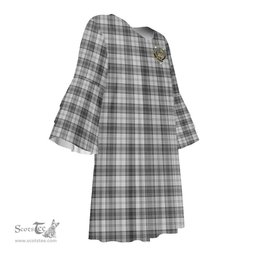Scottish Douglas Grey Modern Clan Tartan Crest Womens Stacked Ruffle Sleeve Tartan Dress