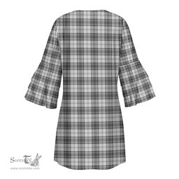 Scottish Douglas Grey Modern Clan Tartan Crest Womens Stacked Ruffle Sleeve Tartan Dress