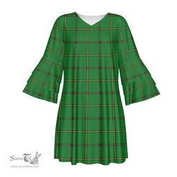 Scottish Don Tribe of Mar Tartan Womens Stacked Ruffle Sleeve Tartan Dress