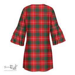 Scottish Chisholm Modern Tartan Womens Stacked Ruffle Sleeve Tartan Dress