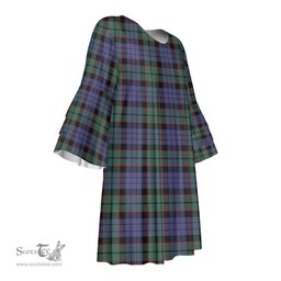 Scottish Fletcher Modern Tartan Womens Stacked Ruffle Sleeve Tartan Dress