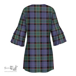 Scottish Fletcher Modern Tartan Womens Stacked Ruffle Sleeve Tartan Dress