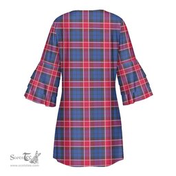 Scottish Graham of Menteith Red Clan Tartan Crest Womens Stacked Ruffle Sleeve Tartan Dress