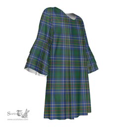 Scottish Cockburn Ancient Tartan Womens Stacked Ruffle Sleeve Tartan Dress