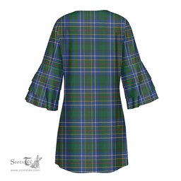 Scottish Cockburn Ancient Tartan Womens Stacked Ruffle Sleeve Tartan Dress
