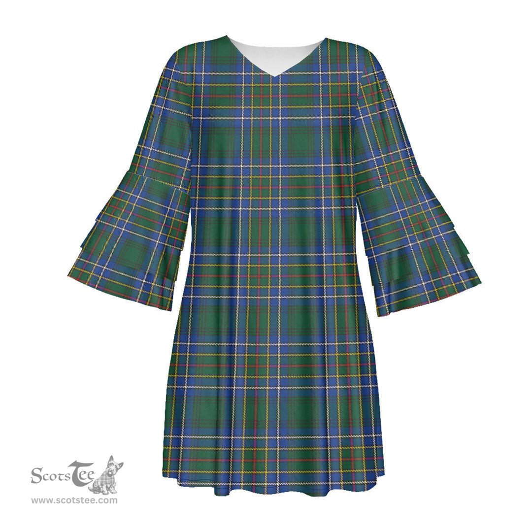 Scottish Cockburn Ancient Tartan Womens Stacked Ruffle Sleeve Tartan Dress