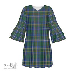 Scottish Cockburn Ancient Tartan Womens Stacked Ruffle Sleeve Tartan Dress