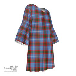 Scottish Edinburgh District Tartan Womens Stacked Ruffle Sleeve Tartan Dress