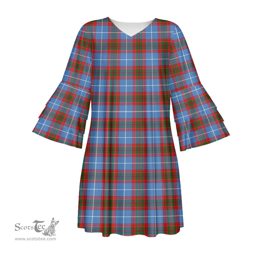 Scottish Edinburgh District Tartan Womens Stacked Ruffle Sleeve Tartan Dress