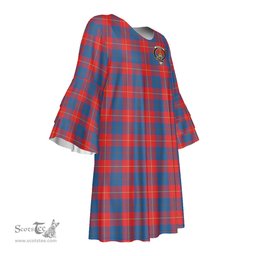 Scottish Galloway Red Clan Tartan Crest Womens Stacked Ruffle Sleeve Tartan Dress