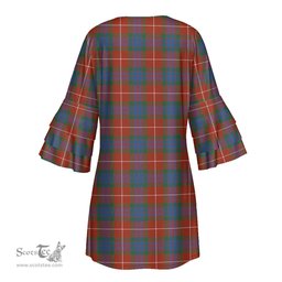 Scottish Fraser Ancient Tartan Womens Stacked Ruffle Sleeve Tartan Dress