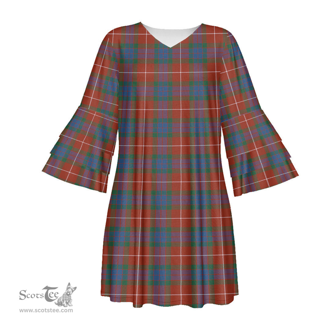 Scottish Fraser Ancient Tartan Womens Stacked Ruffle Sleeve Tartan Dress
